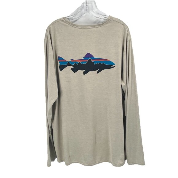 Patagonia Capilene Cool Daily Long Sleeve Shirt Fish Graphic Beige Sz XXL Mens - Picture 1 of 4